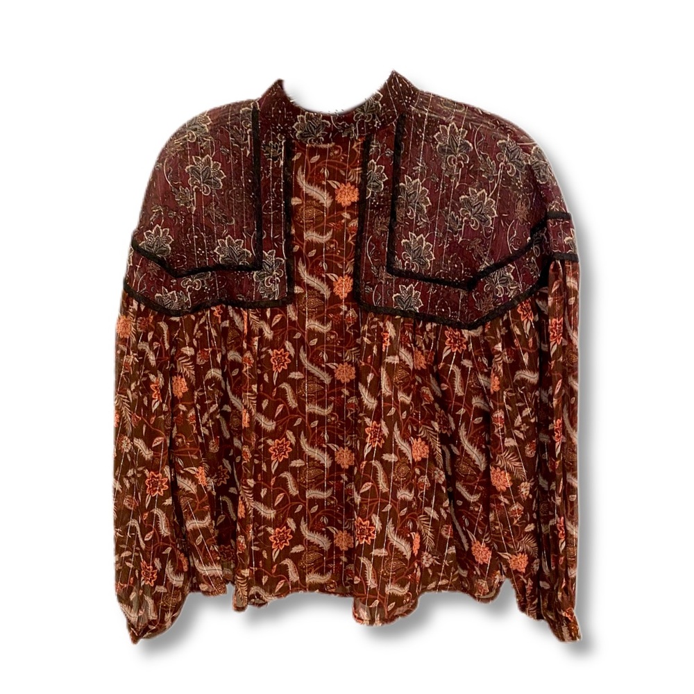 Zara Gold Tinsel Floral Blouse